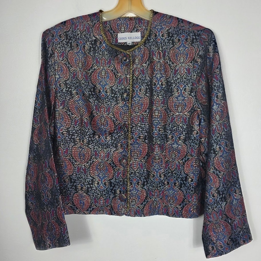 Vintage Chris Kellogg Brocade Jacquard Blazer Paisley Holiday Sz 14